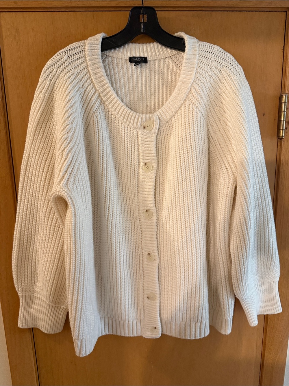 Talbots Women’s Shaker Ribbed Button-Front Cardigan Sweater Cream Size 2X